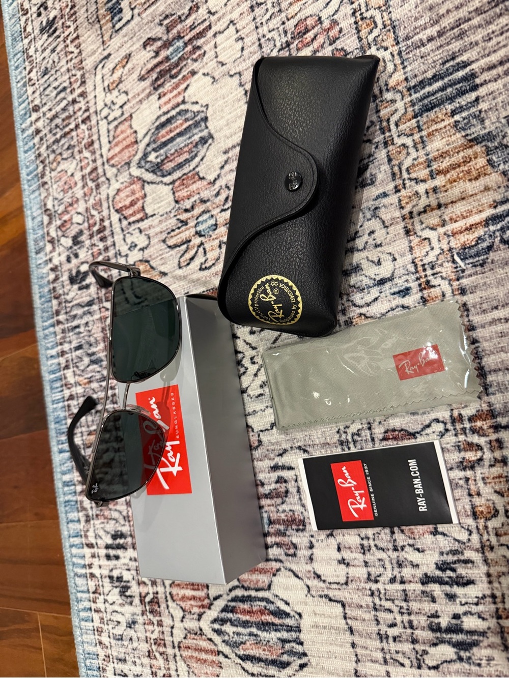 Ray-Ban Aviator Sunglasses - Black Frames with Green Lenses